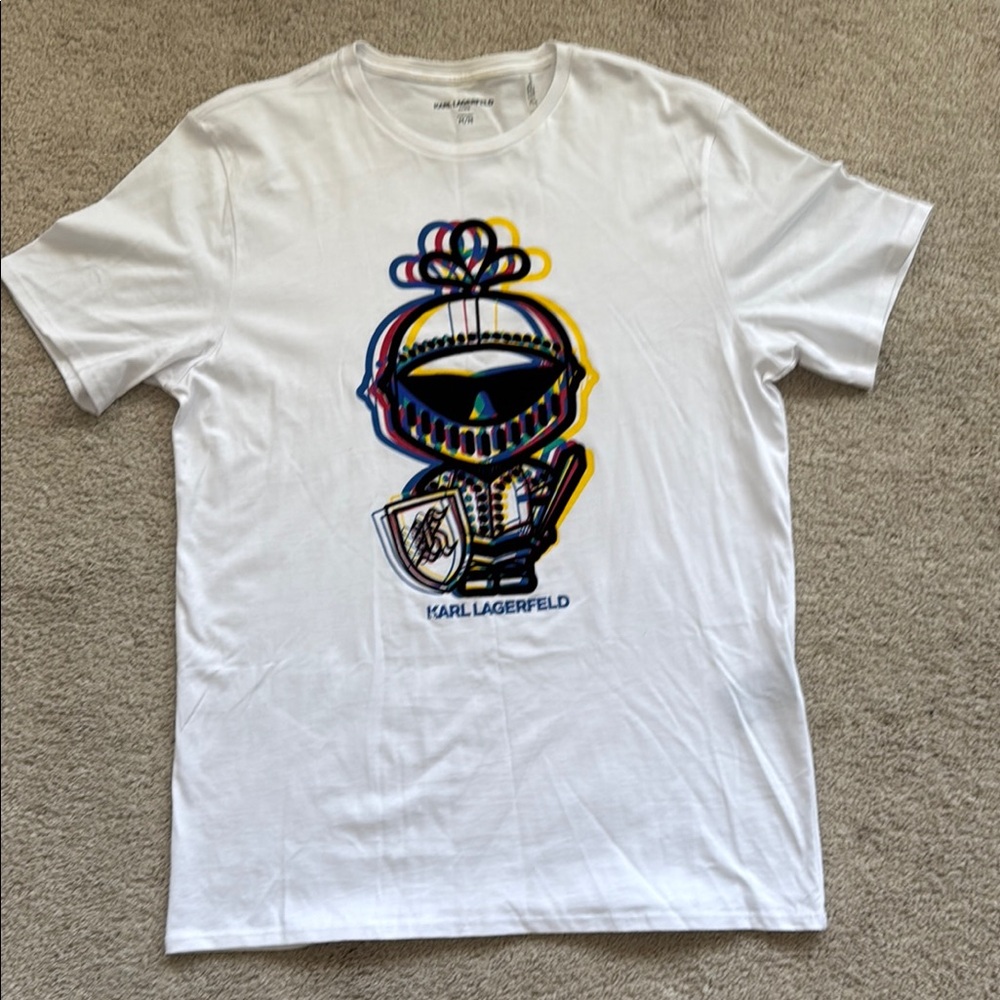 Karl Lagerfeld White Tee with Multicolor Graphic